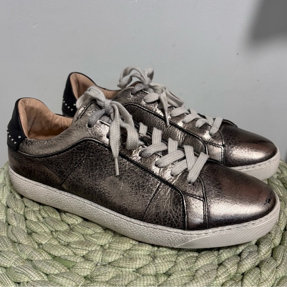 All Saints Sheer Stud Gun Metal Gold/Black Metallic Distressed Retro Sneakers - Picture 1 of 11